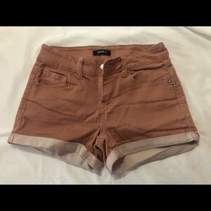 Forever 21 dusty rose Color Midi Rise Denim Stretchy Rolled Cuff Shorts Small